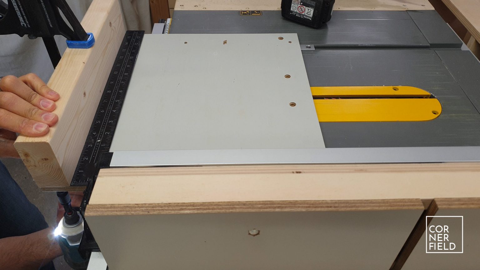 Miter sled; table saw jig for 45degree cuts Cornerfield Shop