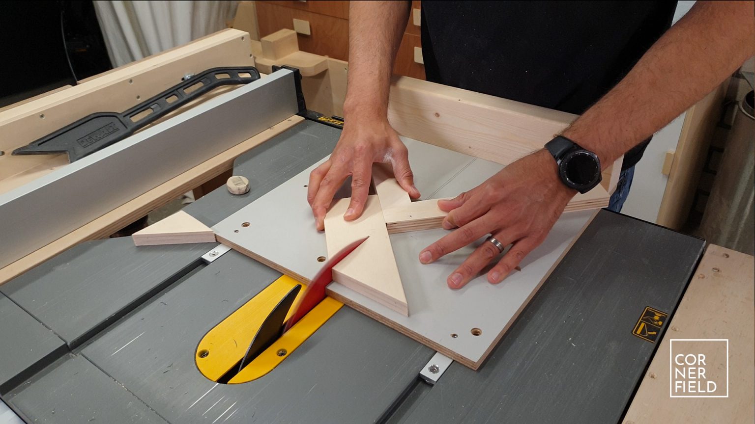 Miter sled; table saw jig for 45degree cuts Cornerfield Shop